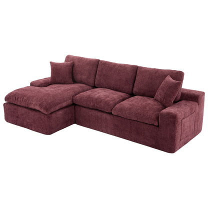 Cloud Sectional Sofa Upholstered Sofa Couch With Double-Layer Cushion And Side Pockets - Red