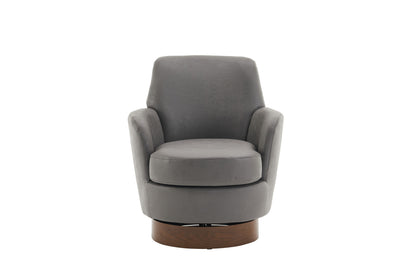 Swivel Barrel Chair, Swivel Accent Chairs Armchair For Living Room, Reading Chairs For Bedroom Comfy, Round Barrel Chairs With Gold Stainless Steel Base - Gray