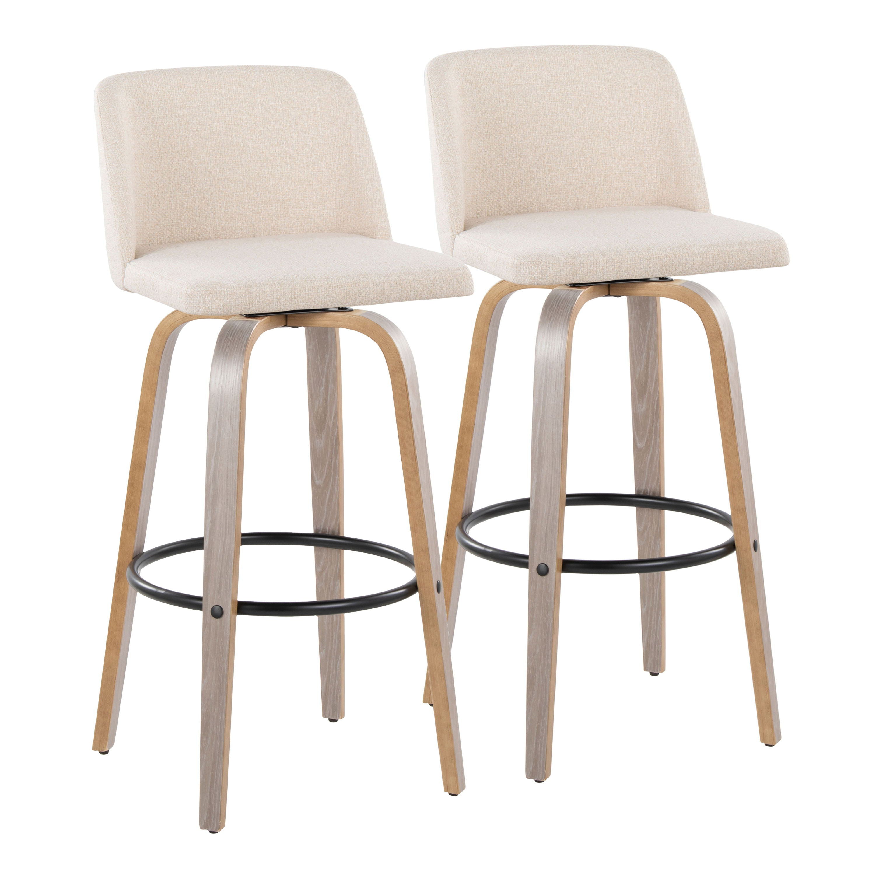 Toriano - Contemporary Fixed Height Barstool With Swivel & Round Footrest (Set of 2) - Light Gray / Cream