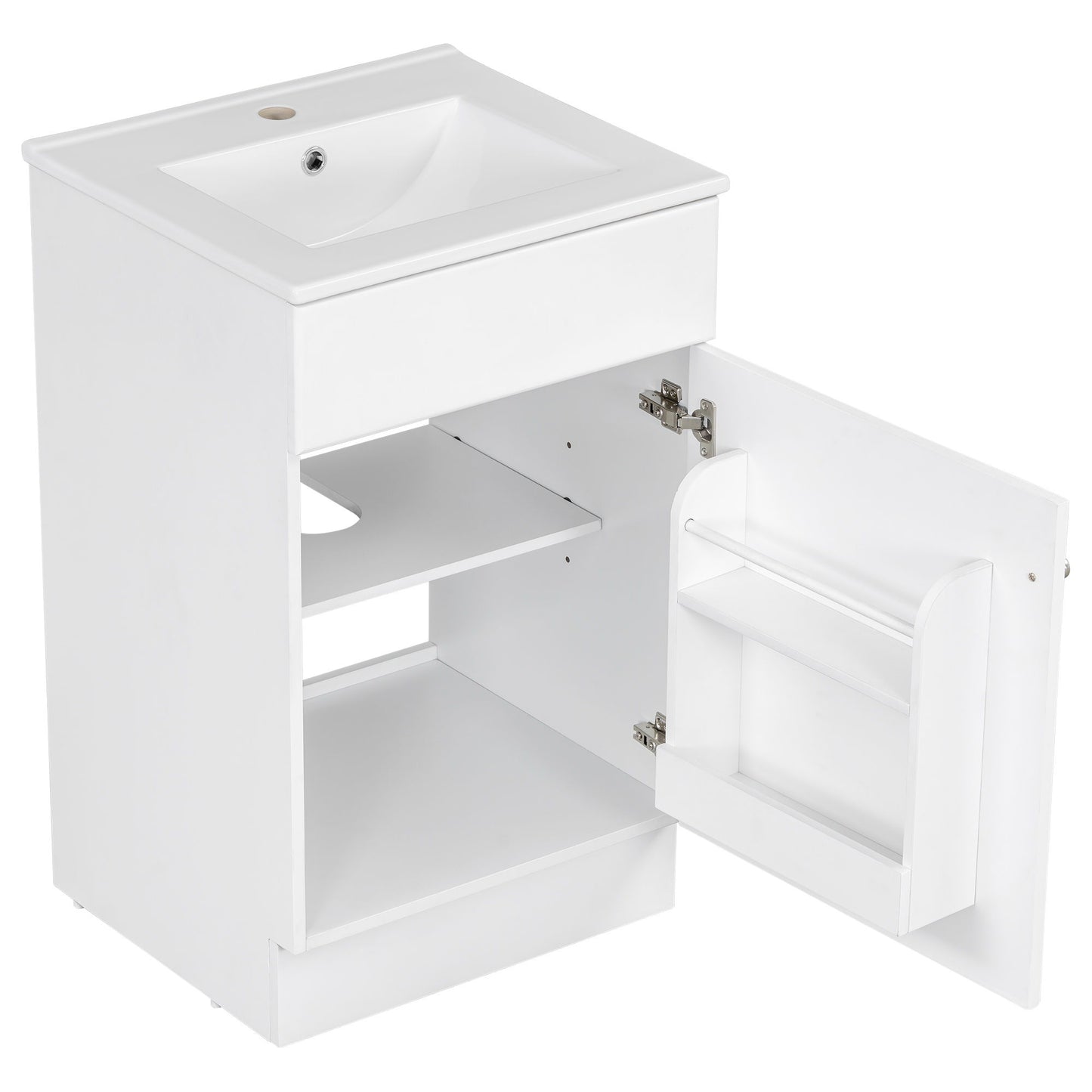 20" Bathroom Vanity With Sink, Freestanding Cabinet With Door Shelf And Adjustable Shelf, And Ceramic Construction - White