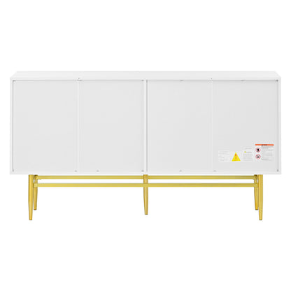Modern Elegant 4 Door Sideboard Gold Metal Handle Buffet Cabinet For Dining Room, Living Room, Bedroom, Hallway - White
