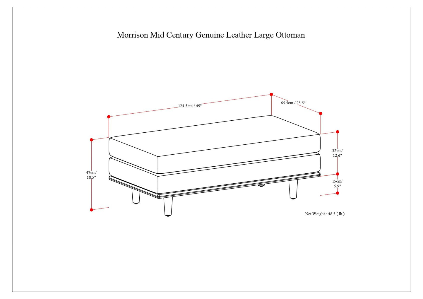 Morrison - Large Rectangular Ottoman - Caramel Brown