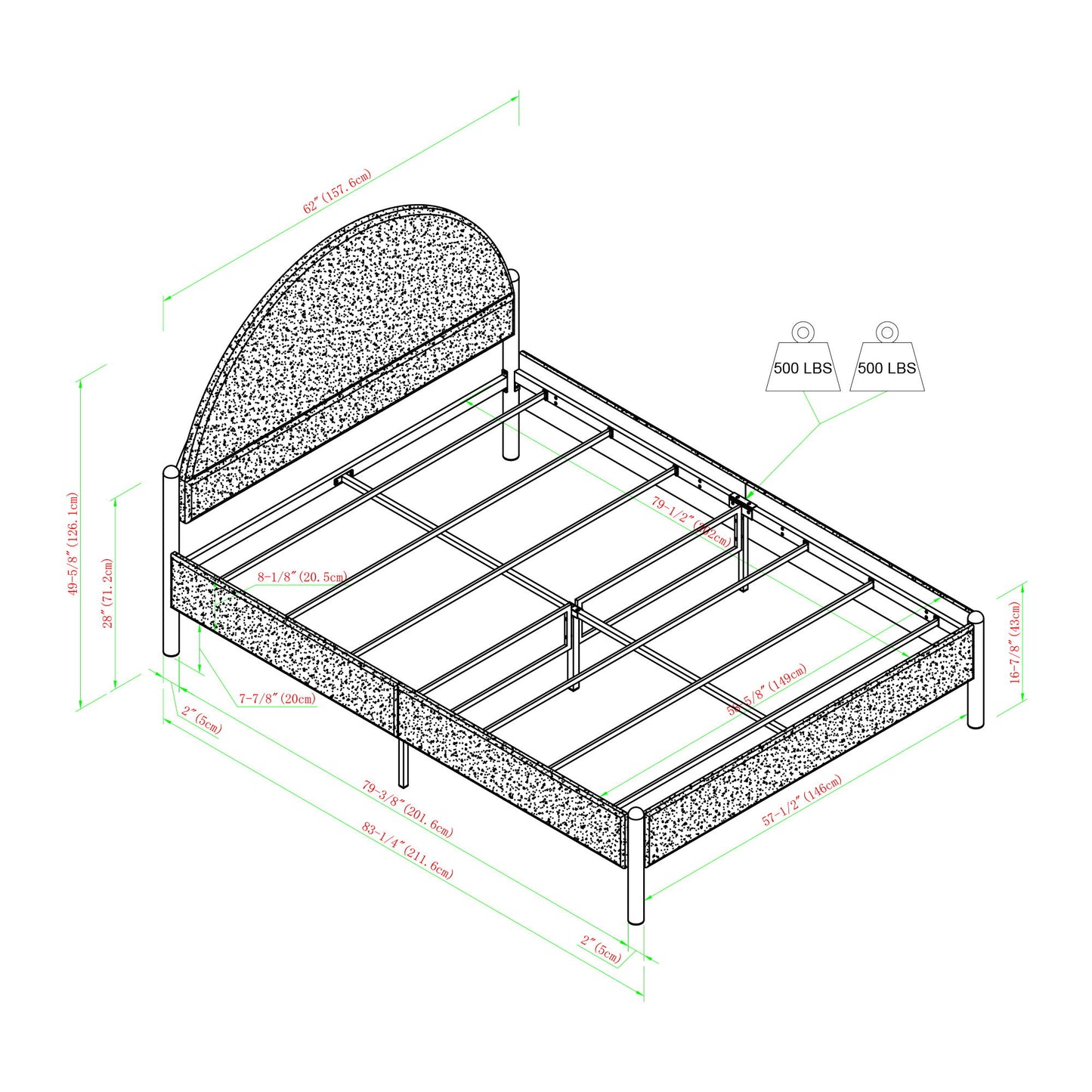 Queen Bed Frame Modern Upholstered Curved Headboard - Gray