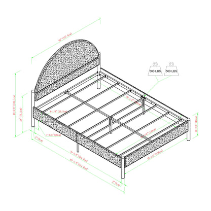 Queen Bed Frame Modern Upholstered Curved Headboard - Gray