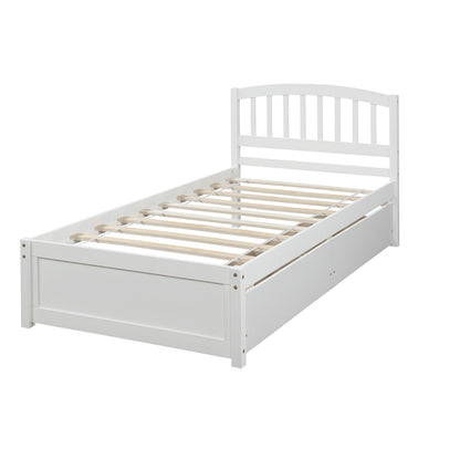 Twin Platform Storage Bed Frame With Two Drawers And Headboard - White