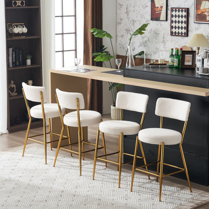 Modern Teddy Fabric Upholstered Bar Stools (Set of 2) - White / Gold