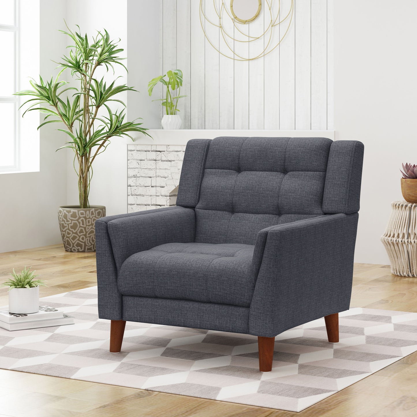 Luminaesque - Fabric Upholstered Armchair With Tufted Back - Dark Gray