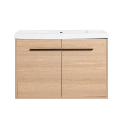 Bathroom Vanity With Resin Countertop Sink, 30" 2 Doors Cabinet Set - Oak