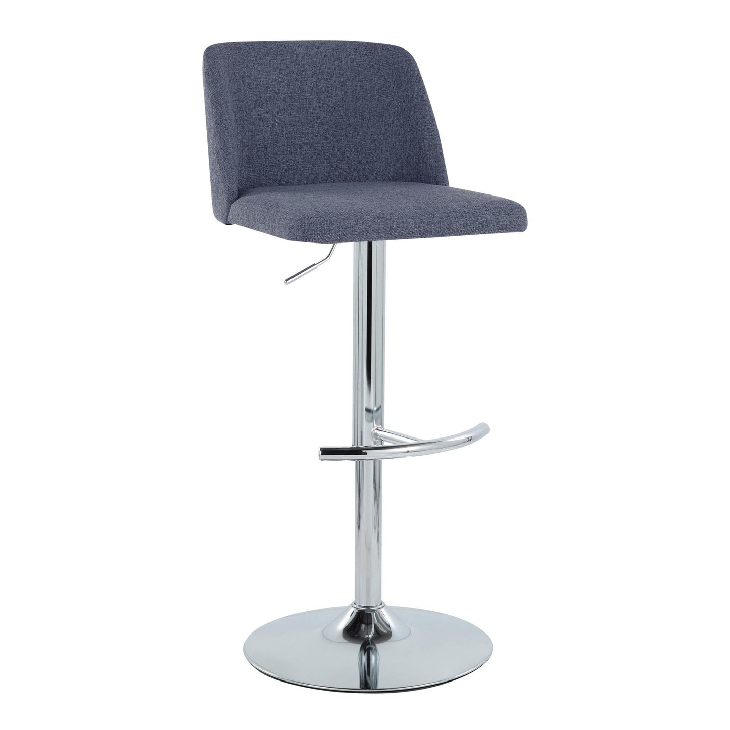 Toriano - Contemporary Adjustable Barstool With Swivel With Rounded T Footrest (Set of 2) - Blue / Chrome