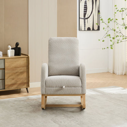 Rocking Chair For Nursery, High Back Glider Chair With Retractable Footrest, Side Pocket, Rocking Accent Armchair With Rubber Wood Legs For Living Room / Bedroom - Light Gray