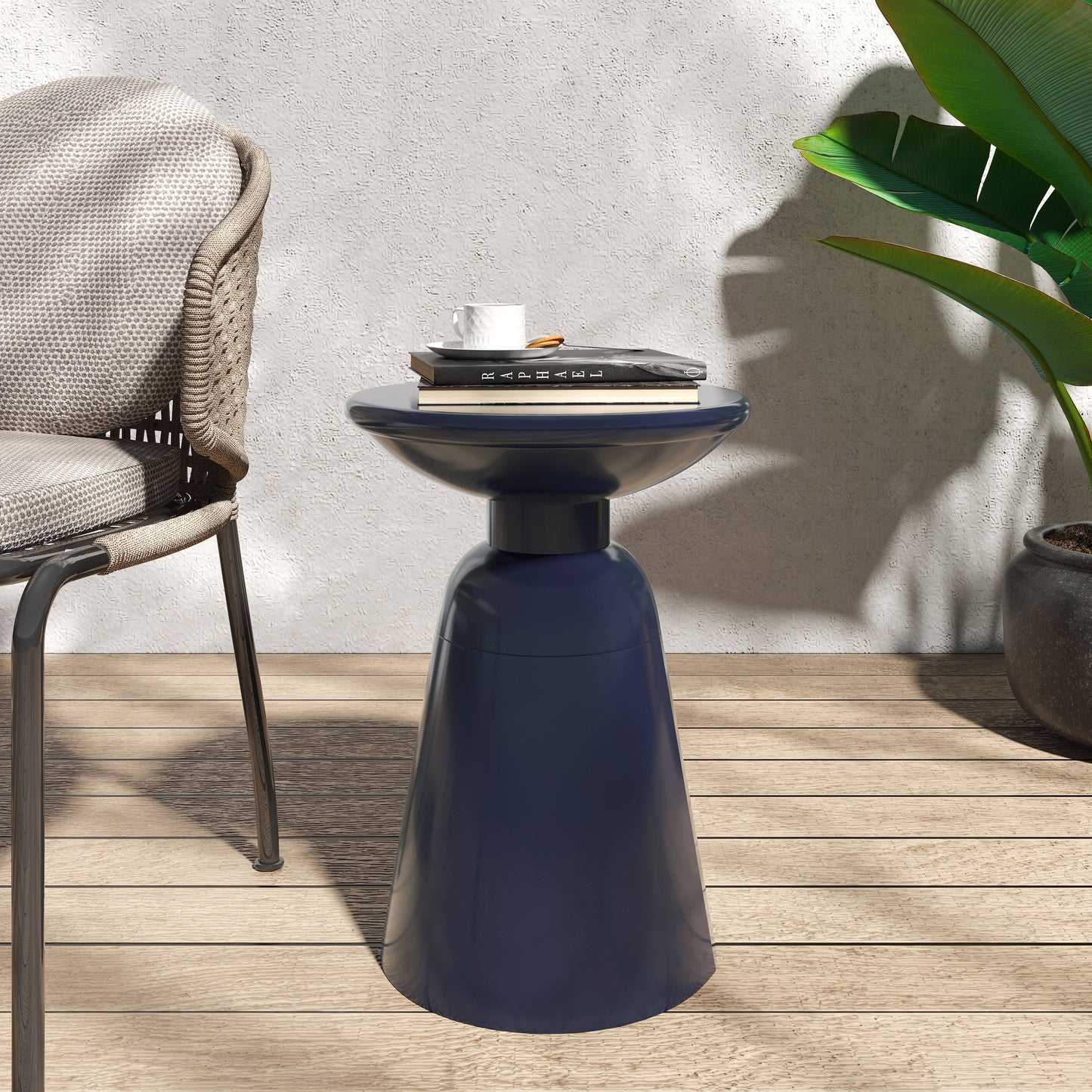 Outdoor Metal End Table Large - Navy Blue