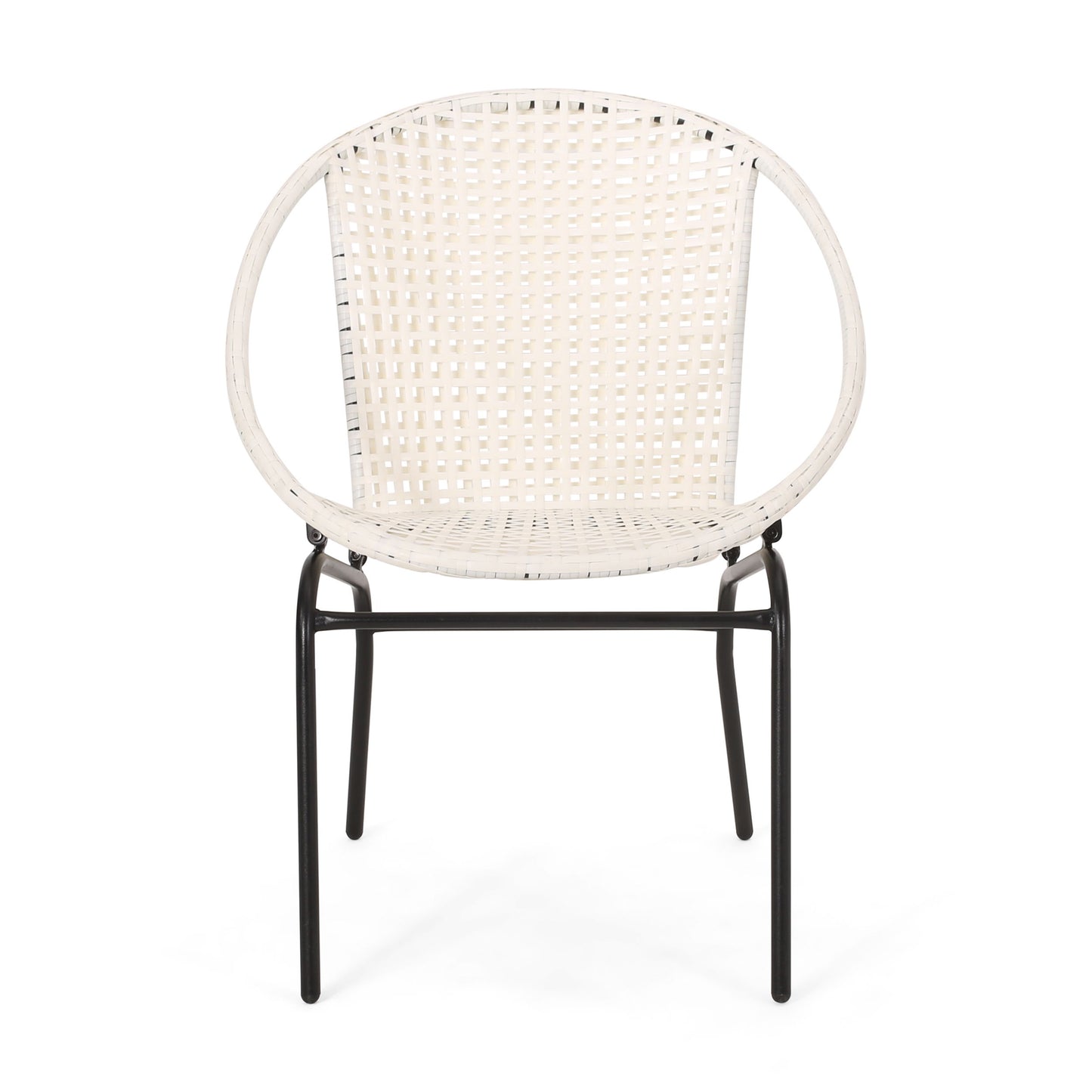 Outdoor Faux Rattan Wicker Chair With Iron Frame (Set of 2) - White / Black