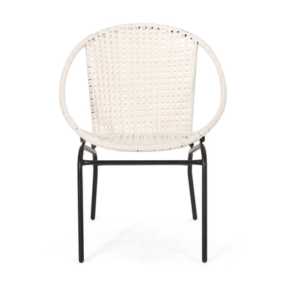 Outdoor Faux Rattan Wicker Chair With Iron Frame (Set of 2) - White / Black
