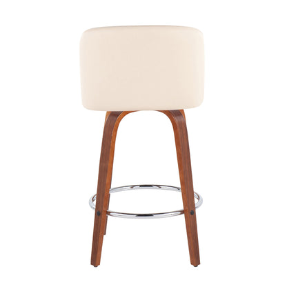 Toriano - Mid-Century Modern Fixed-Height Counter Stool & Round Footrest (Set of 2) - Walnut / Cream