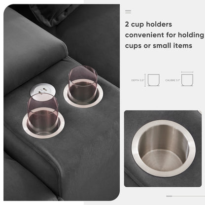 Modern U Shaped Sofa With Console, Cupholders And USB Ports, 6 Seat Upholstered Symmetrical Indoor Furniture, Sleeper Couch Set With Chaise - Gray