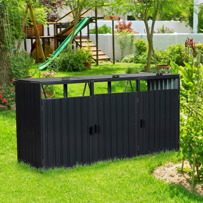 Garbage Bin Shed Stores 3 Trash Cans Metal Outdoor Bin Shed For Garbage Storage, Stainless Galvanized Steel, Bin Shed For Garden Yard Lawn W540S00009 - Charcoal