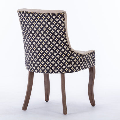 Ultra Side Dining Chair, Thickened Fabric Chairs With Neutrally Toned Solid Wood Legs, Bronze Nail Head, (Set of 2) - Beige / Patterned