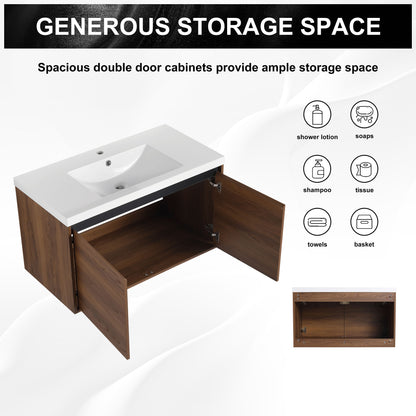 36" Bathroom Vanity Set With Resin Countertop Sink And 2 Doors - Brown