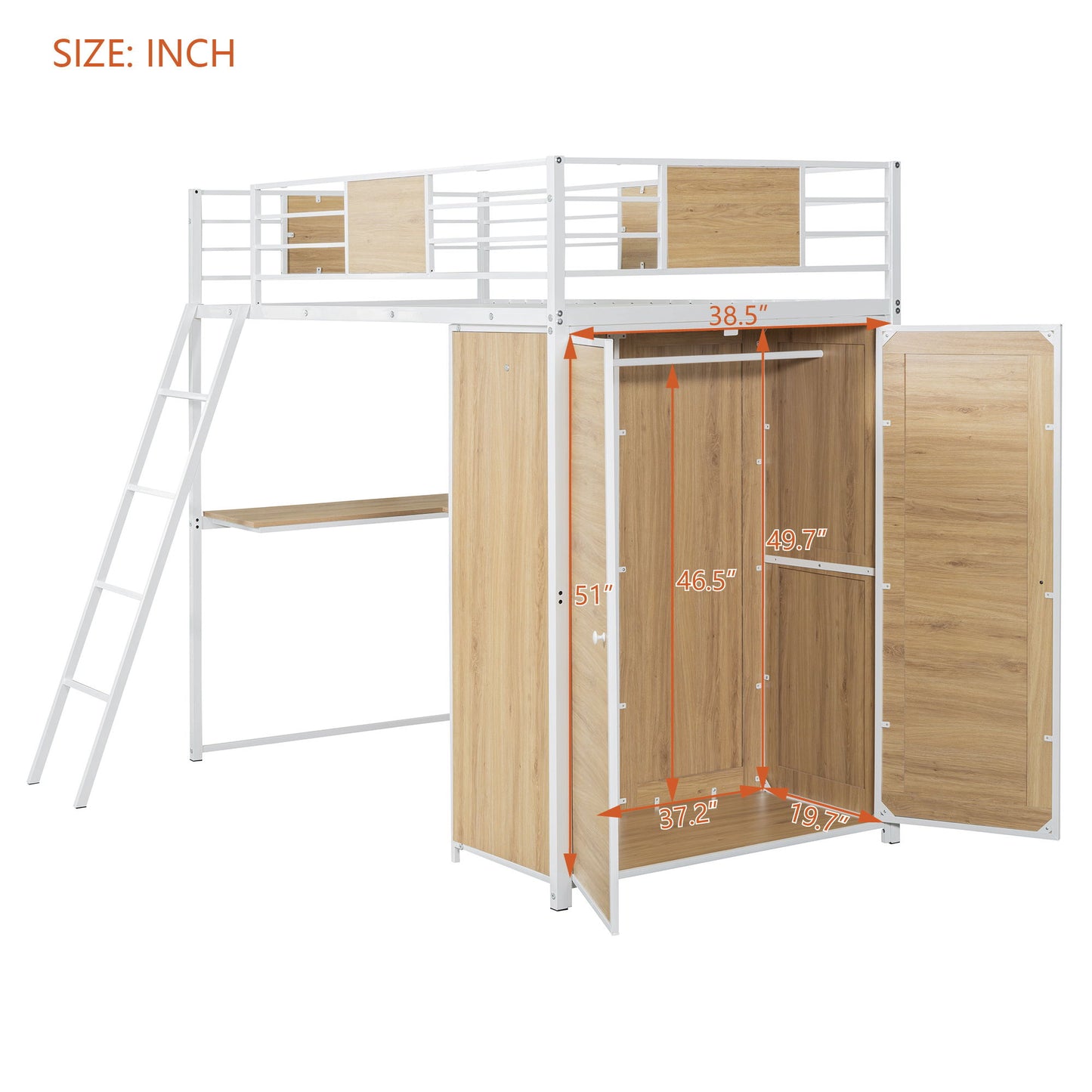 Twin Size Loft Bed With L Shape Desk And Wardrobe - White