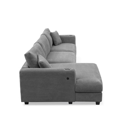 Oversized Sectional L Shaped Cloud Couch With USB Charging Port Cup Holder Deep And Wide Seat Sofa With Chaise Comfy - Gray
