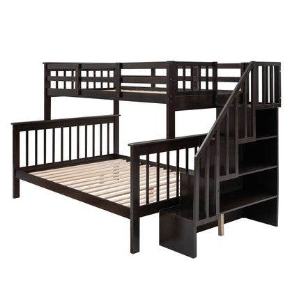 Stairway Twin Over Full Bunk Bed With Storage And Guard Rail For Bedroom - Espresso