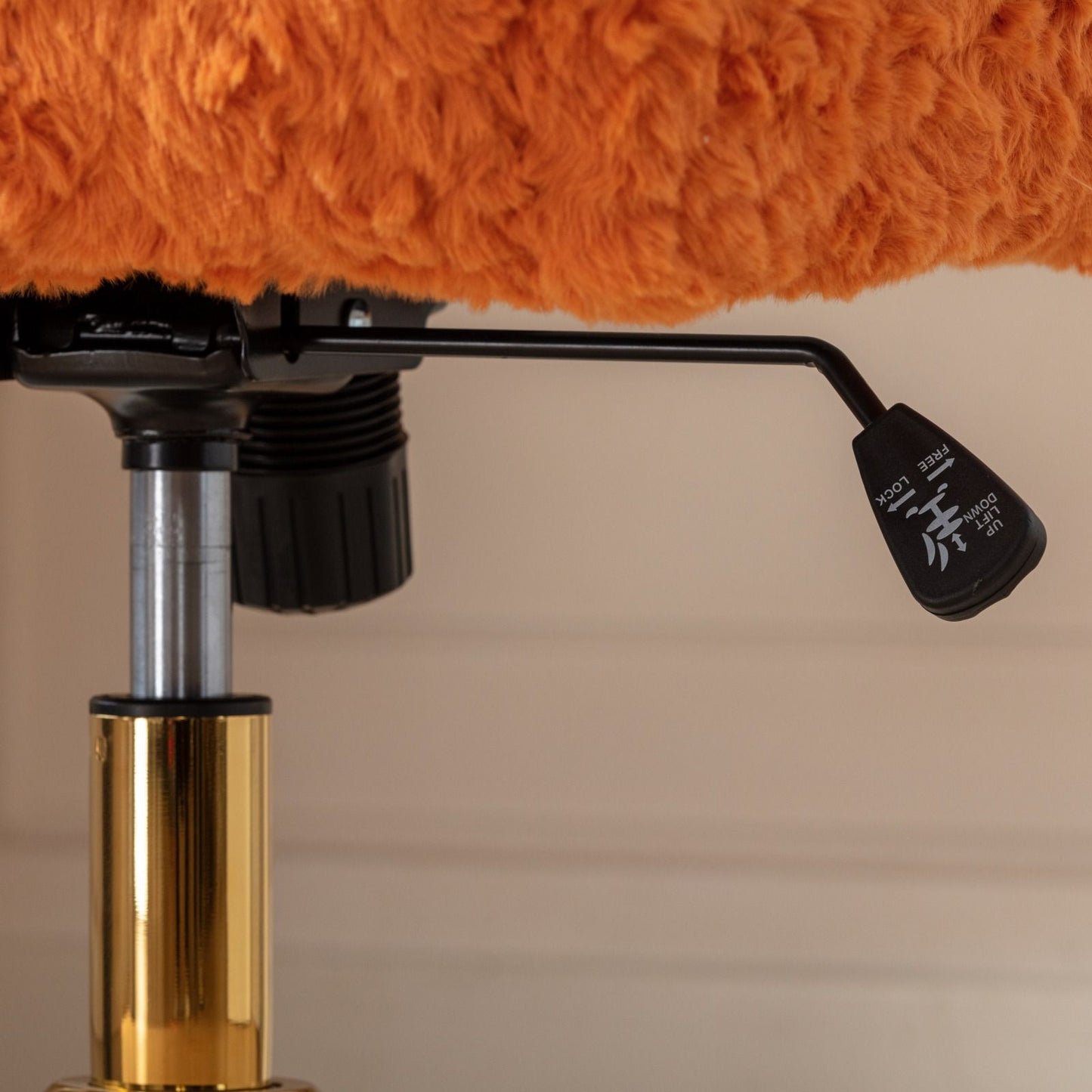Office Chair, Artificial Rabbit Hair Home Office Chair With Golden Metal Base, Adjustable Desk Chair Swivel Office Chair, Vanity Chair - Orange