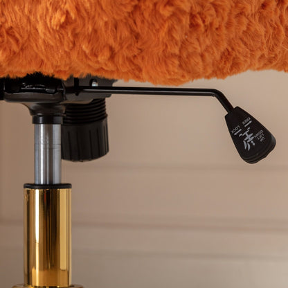 Office Chair, Artificial Rabbit Hair Home Office Chair With Golden Metal Base, Adjustable Desk Chair Swivel Office Chair, Vanity Chair - Orange