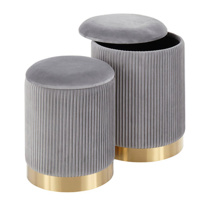 Marla - Contemporary Nesting Pleated Ottoman Set - Gold / Gray