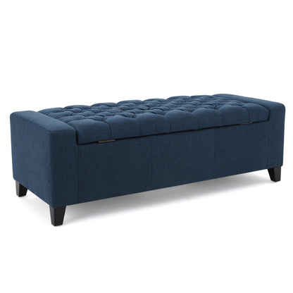 Guernsey - Ottoman Fabric Storage With Tufted Top - Navy Blue