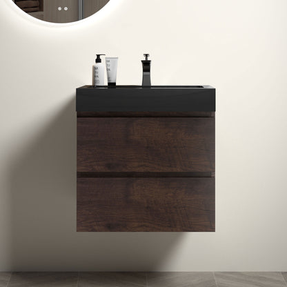 Alice - 24" Bathroom Vanity With Sink, Large Storage Wall Mounted Floating Bathroom Vanity For Modern Bathroom, One-Piece Sink Basin Without Drain And Faucet - Walnut / Black