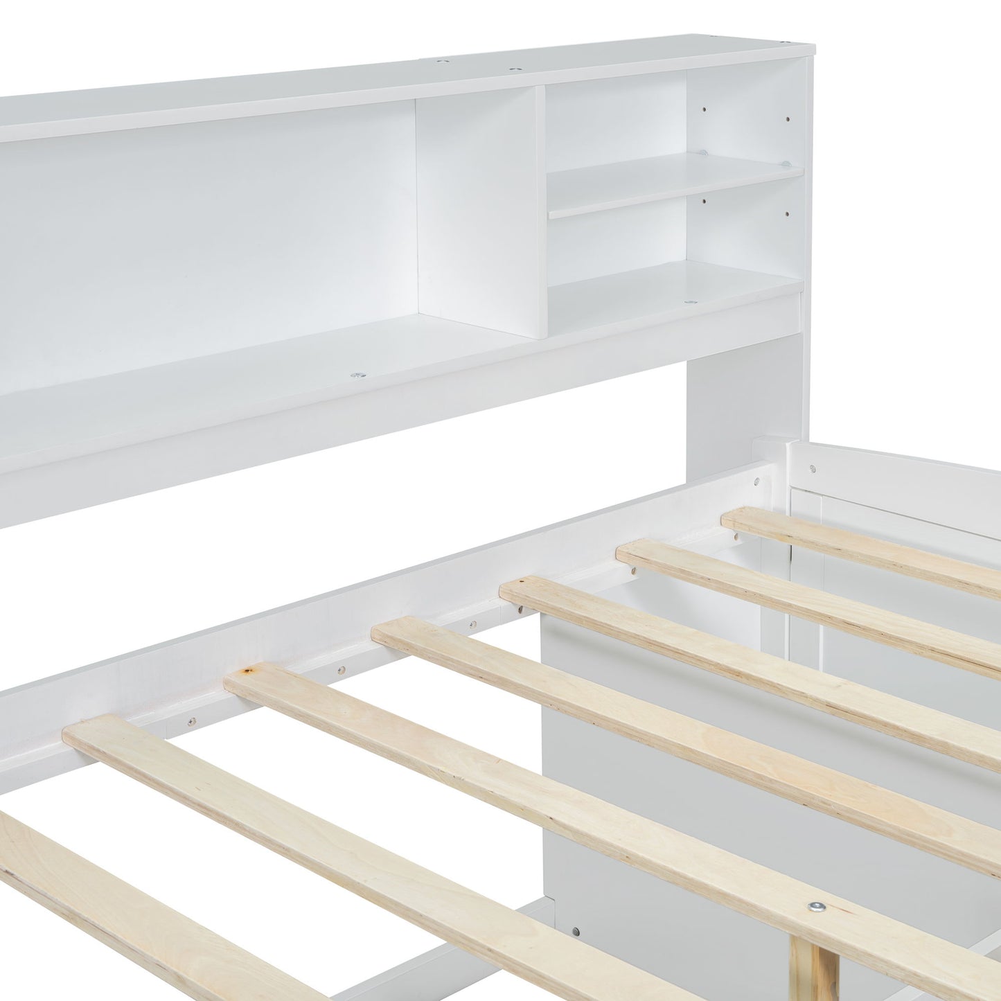 Full Size Daybed With 2 Bedside Cabinets, Upper Shelves And 4 Drawers - White