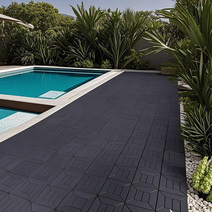 New Style Patio Deck Tiles, Diy Module Interlocking Decking Tiles Floor Tile Outdoor And Indoor, Easy And Quick Installation Court Tiles For Porch Poolside Balcony Backyard 44 Pieces - Dark Gray