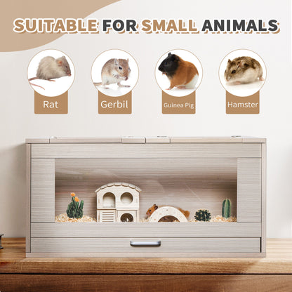 Guinea Pig Cages, Hamster Cage Wood With Independent Storage Cabinet, House For Rat Chinchilla With Guinea Pig Hutch And Bridge, Openable Top With Acrylic Sheets - Natural Wood