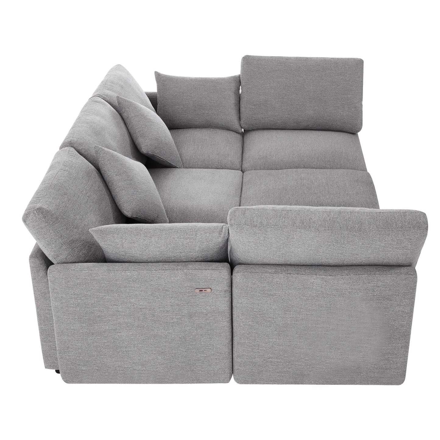 Sectional Sofa Modular Sofa U - Shaped Sofa Couch Sofa Bed L - Shaped Sofa With A Movable Ottoman And Two USB Ports For Living Room - Light Gray