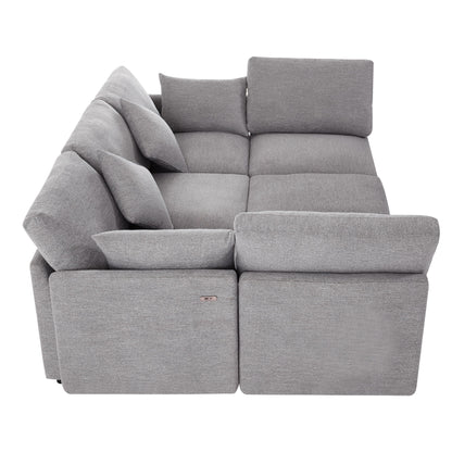 Sectional Sofa Modular Sofa U - Shaped Sofa Couch Sofa Bed L - Shaped Sofa With A Movable Ottoman And Two USB Ports For Living Room - Light Gray