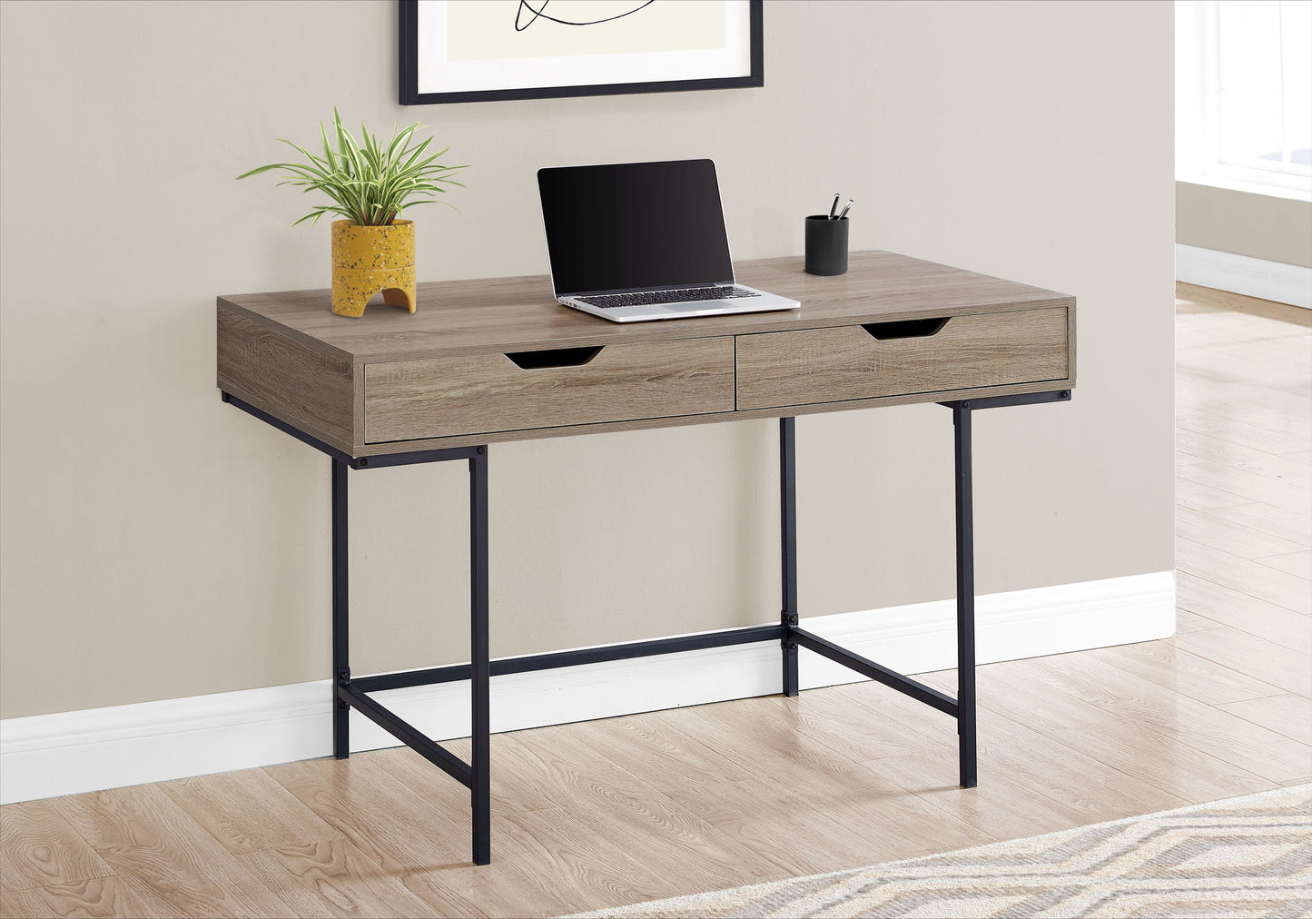 Computer Desk For Home Office, Laptop, Storage Drawers, Contemporary Versatile Placement - Taupe