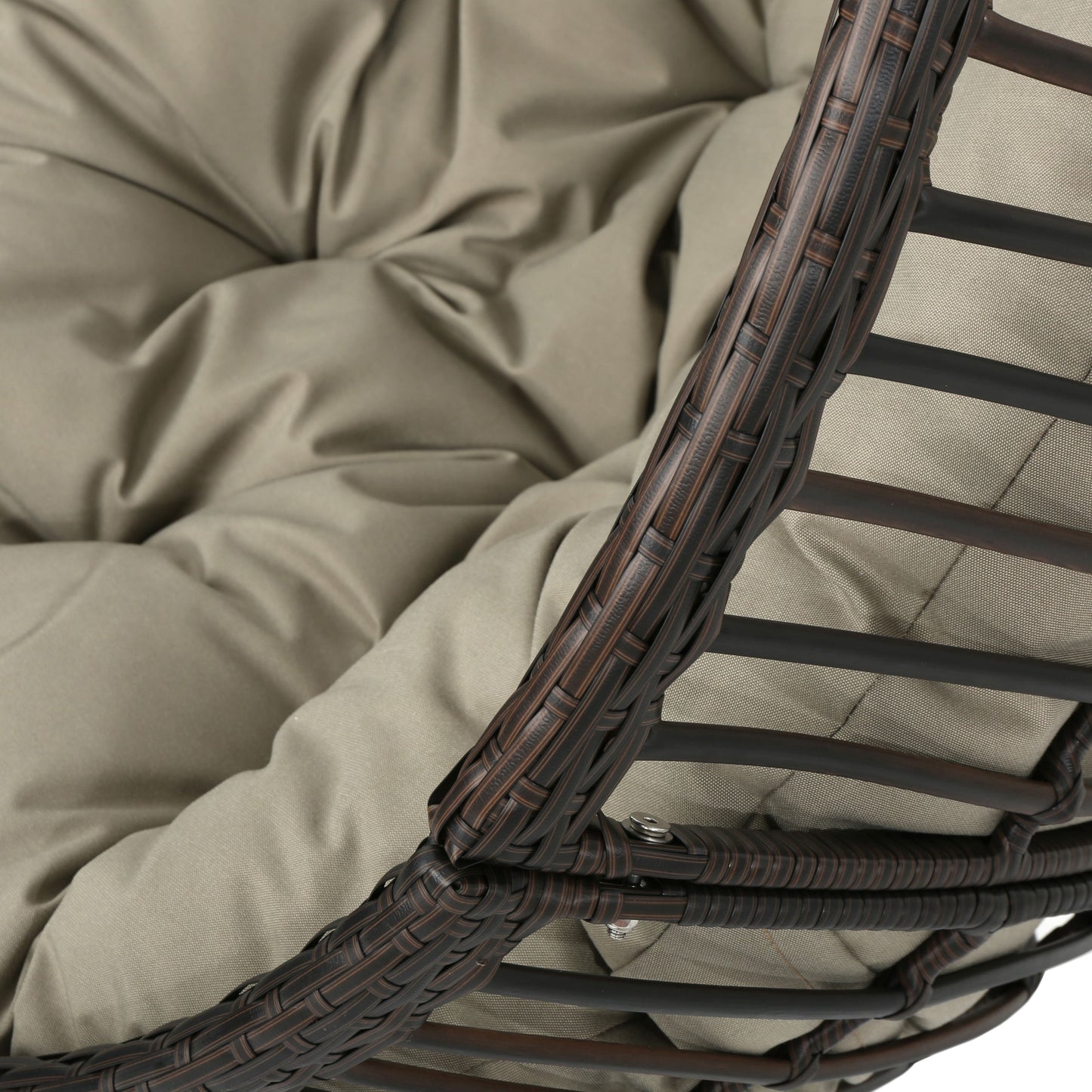 Hanging Basket Chair With Metal Frame And Seat Cushion - Khaki