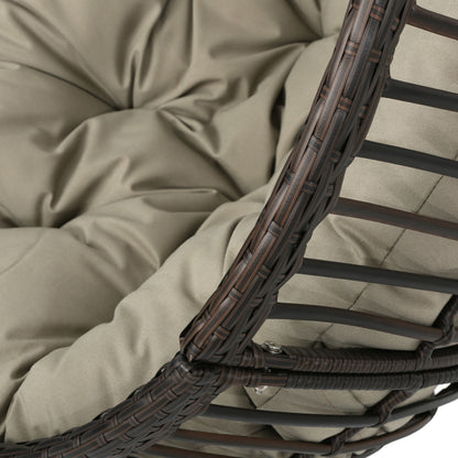 Hanging Basket Chair With Metal Frame And Seat Cushion - Khaki