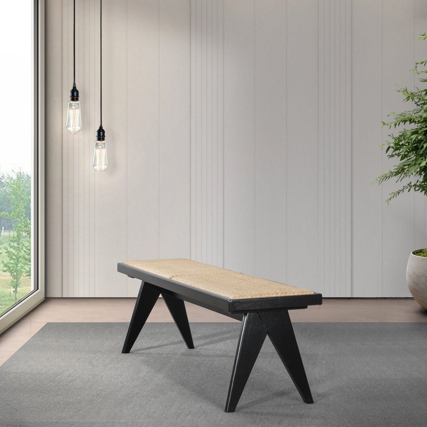 Keira - Bench - Black / Rattan