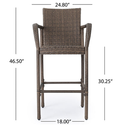 Outdoor Wicker Barstool With Faux Rattan And Iron Frame - Mix Mocha