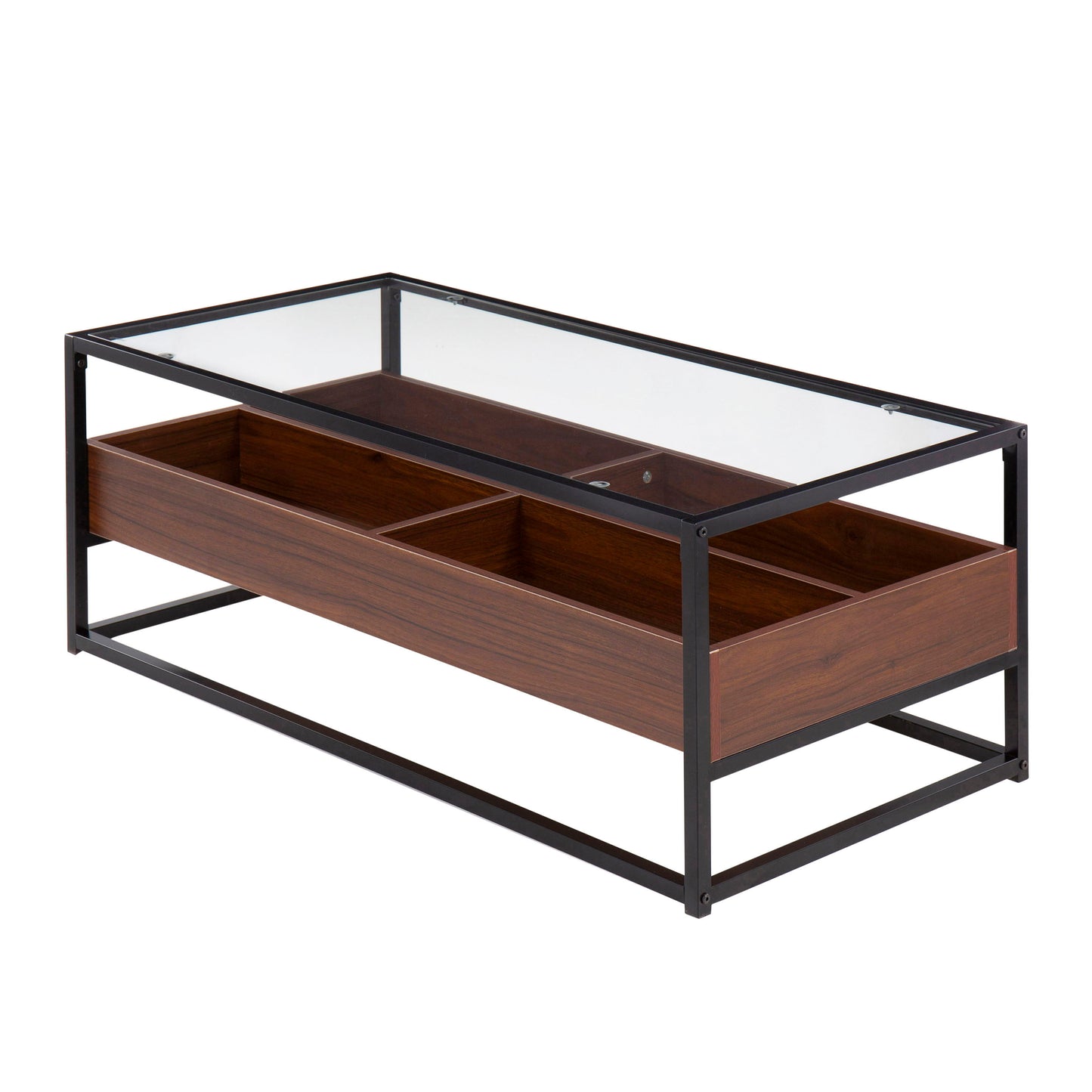 Display Contemporary Coffee Table - Black / Walnut / Clear