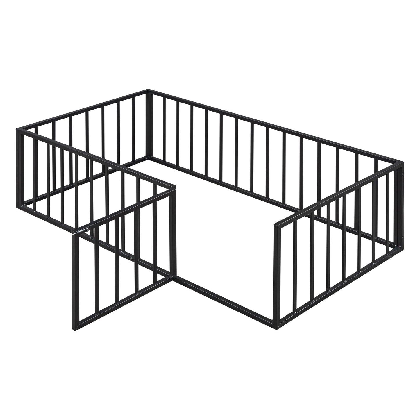 Twin Size Floor Bed Frame With Fence And Door - Black