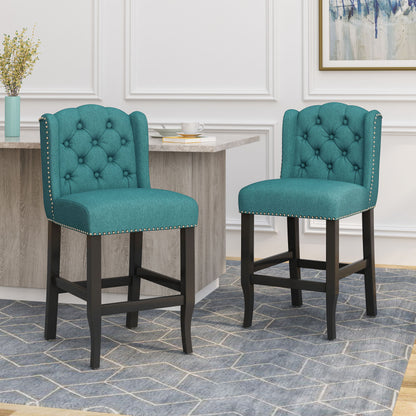 Solara - Fabric Tufted Counter Stool With Nailhead Accents (Set of 2) - Teal