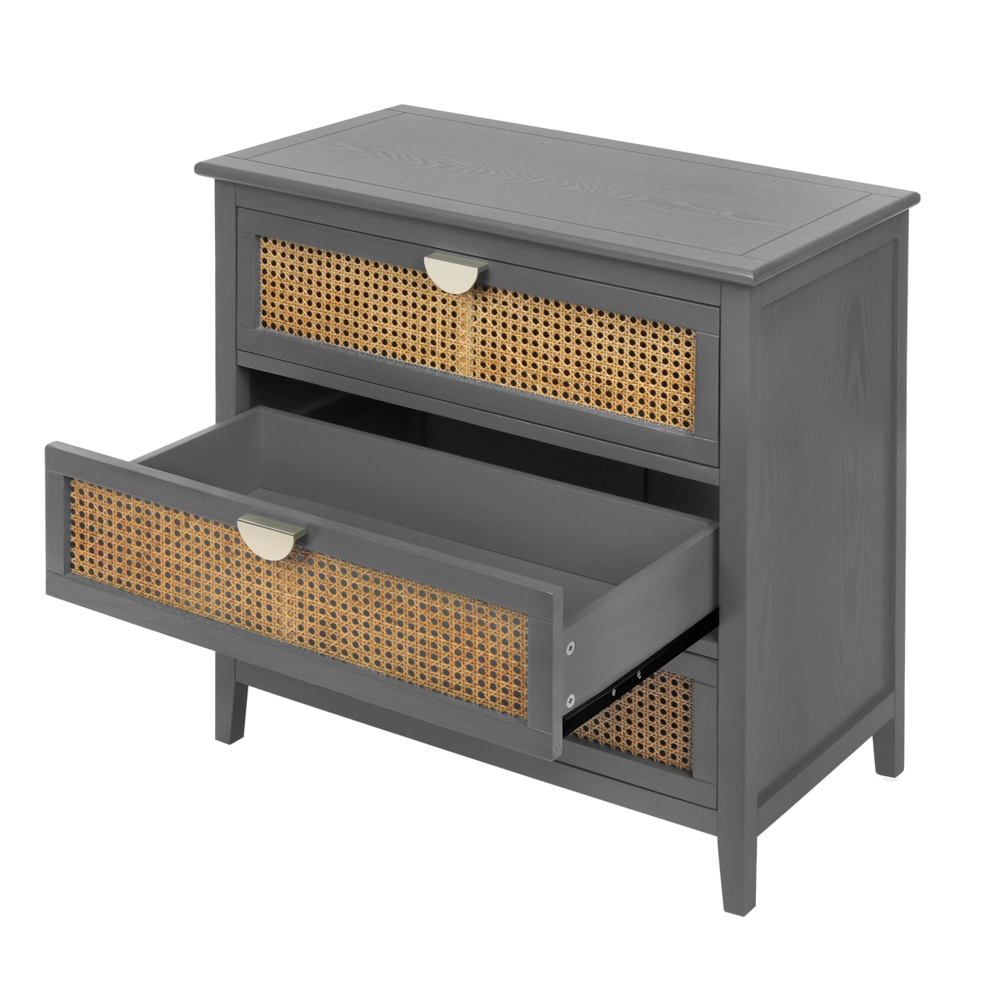 3 Drawer Cabinet Natural Rattan Suitable For Bedroom - Gray
