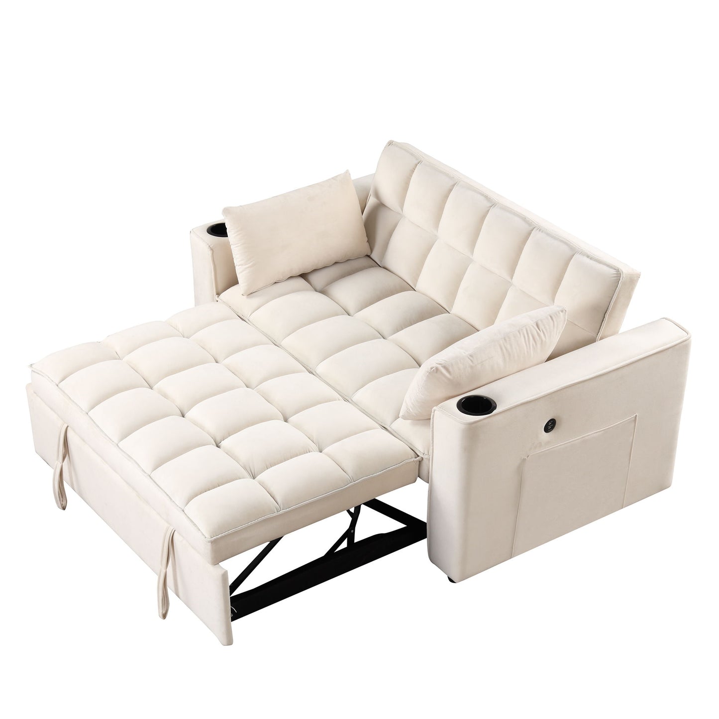 Multi Functional Sofa Bed With Cup Holder And USB Port For Living Room Or Apartments - Milk White