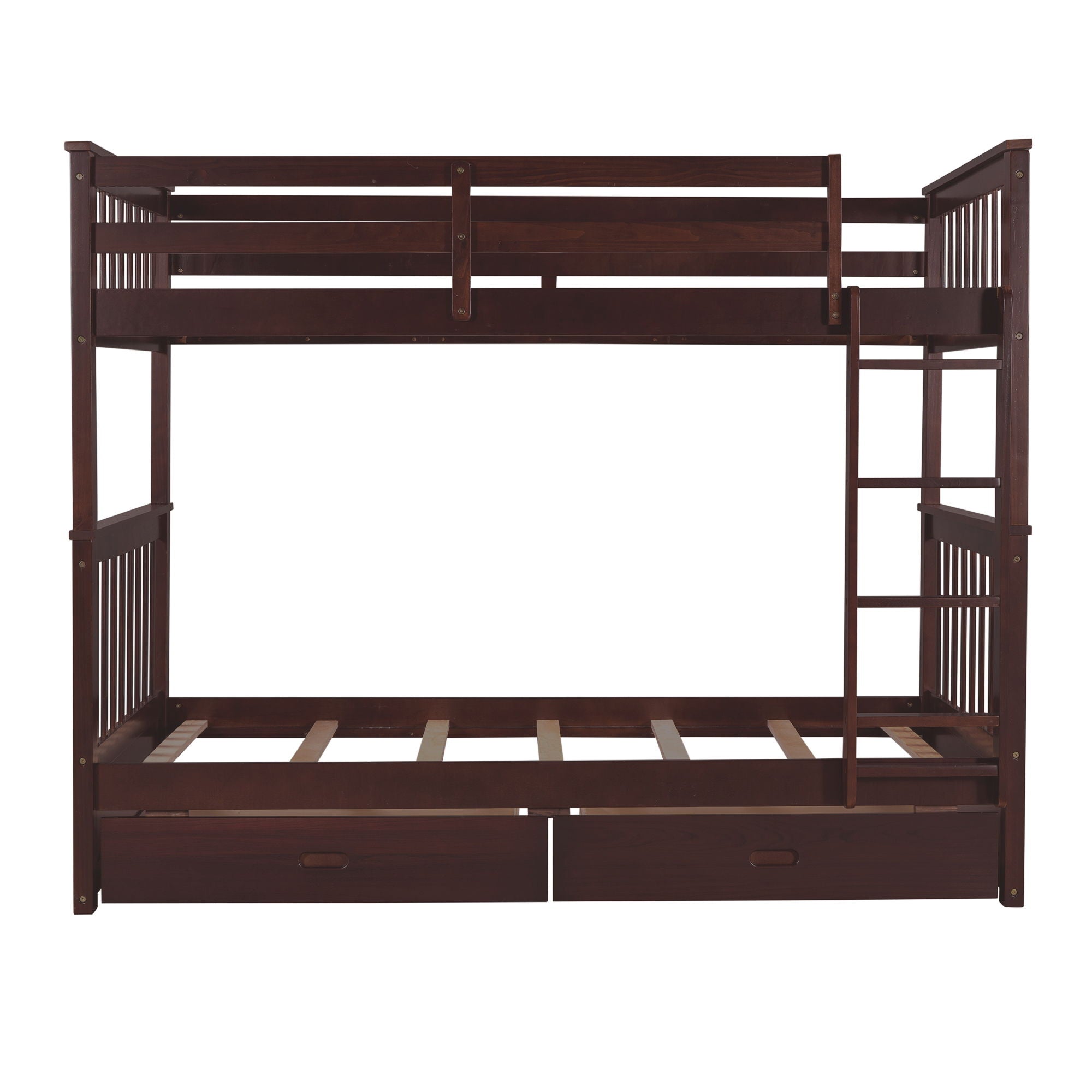 Twin Over Twin Bunk Bed With Ladders And 2 Storage Drawers - Espresso