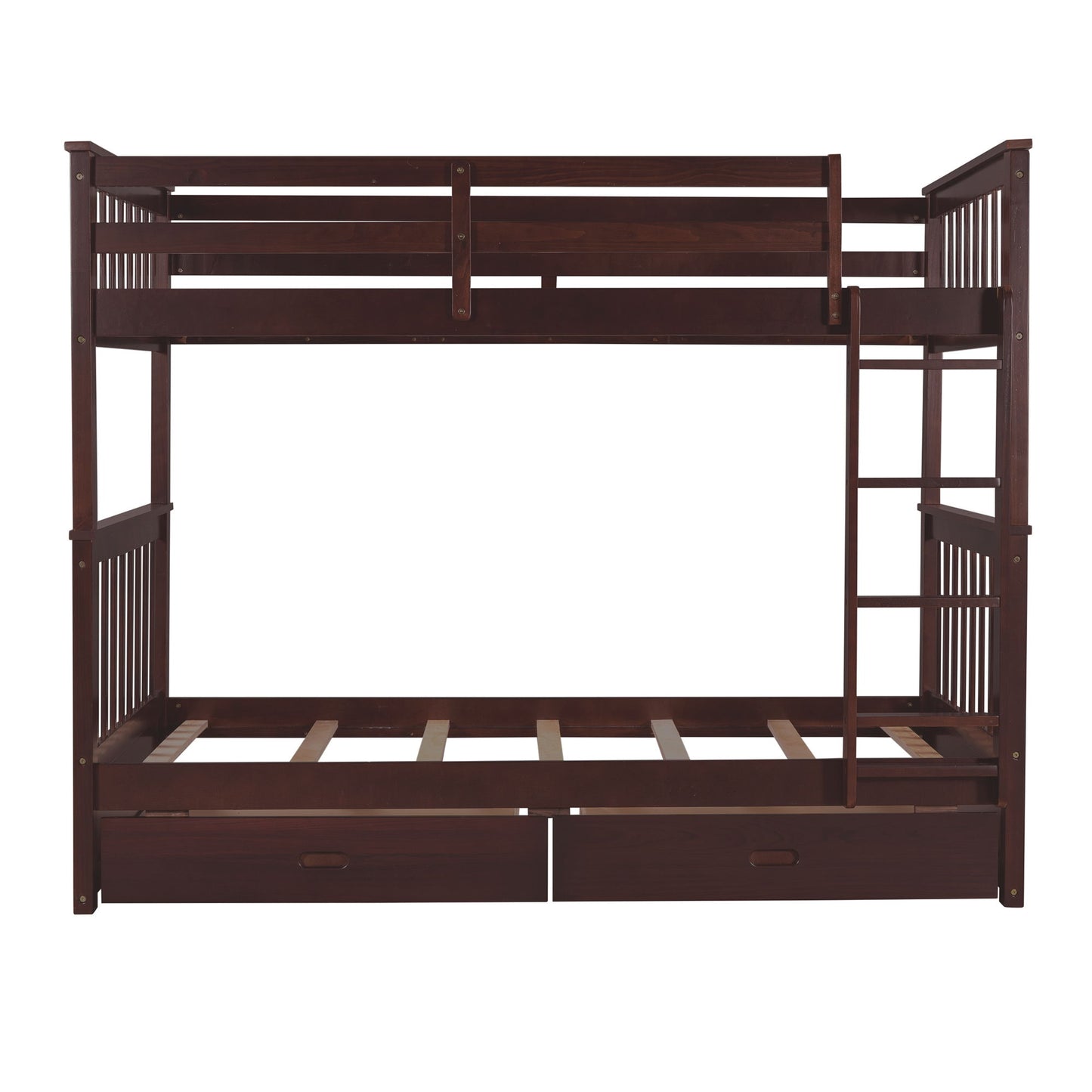 Twin Over Twin Bunk Bed With Ladders And 2 Storage Drawers - Espresso