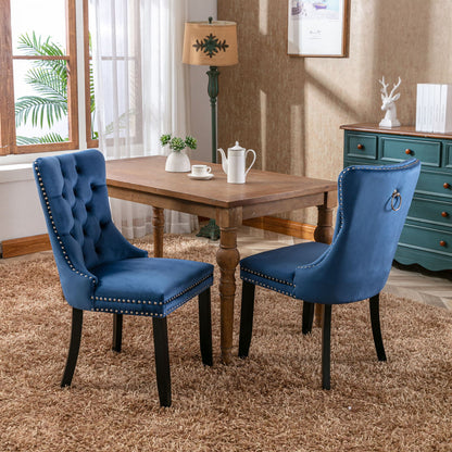 Nikki - Modern, High-End Tufted Solid Wood Contemporary Velvet Upholstered Dining Chair With Wood Legs Nailhead Trim (Set of 2) - Blue