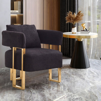 Modern Decorative Chair, Living Room Side Chair With Gold Metal Legs, No Wheels, Suitable For Dressing Area, Reception Room, Office, Teddy Fleece Upholstered Metal Foot Sofa 2 Pieces - Black