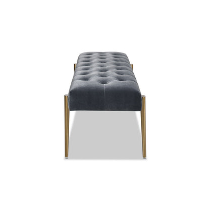 Aria - Upholstered Gold Accent Bench - Gray